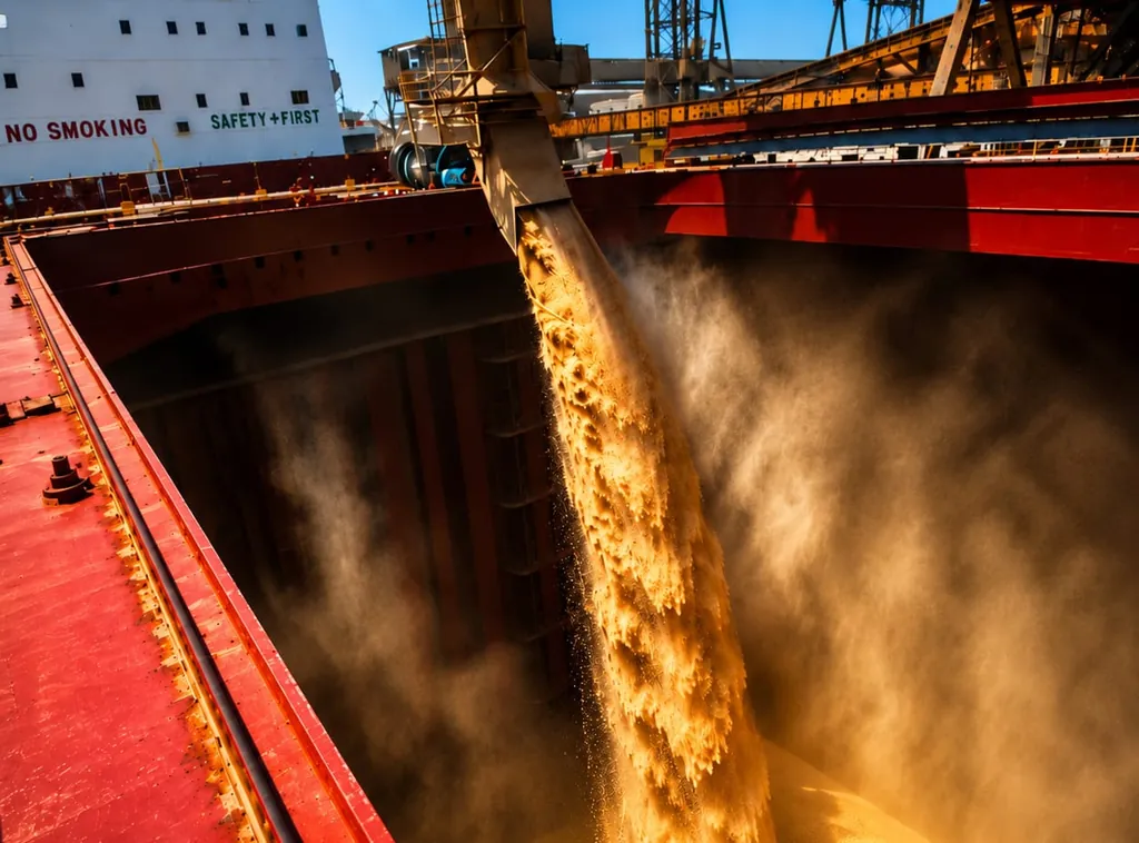 Carregamento de granel no porão do navio